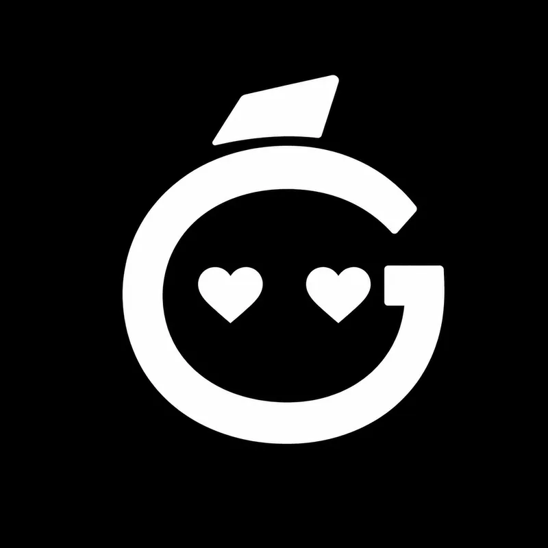 G mascot with heart-shaped eyes expressing delight